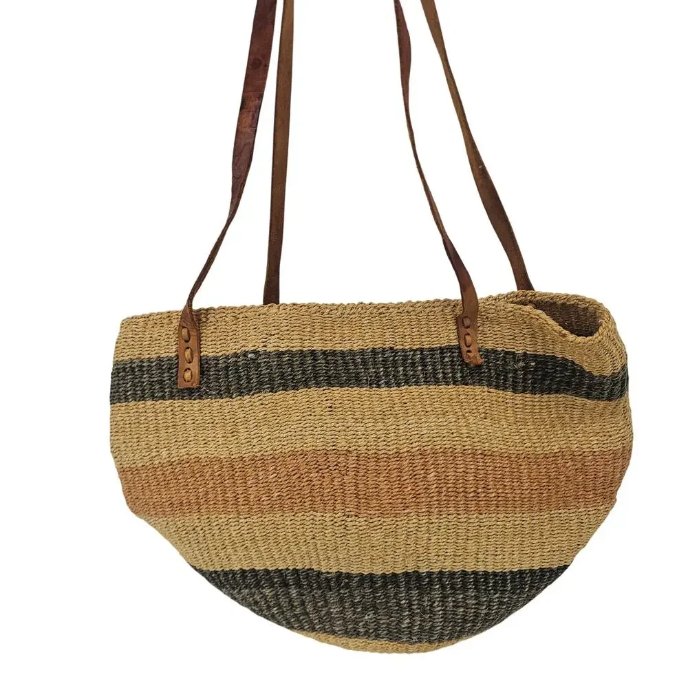 Vintage Large Handwoven Sisal Tote Kiondo Bag Eco-friendly Sustainable Boho